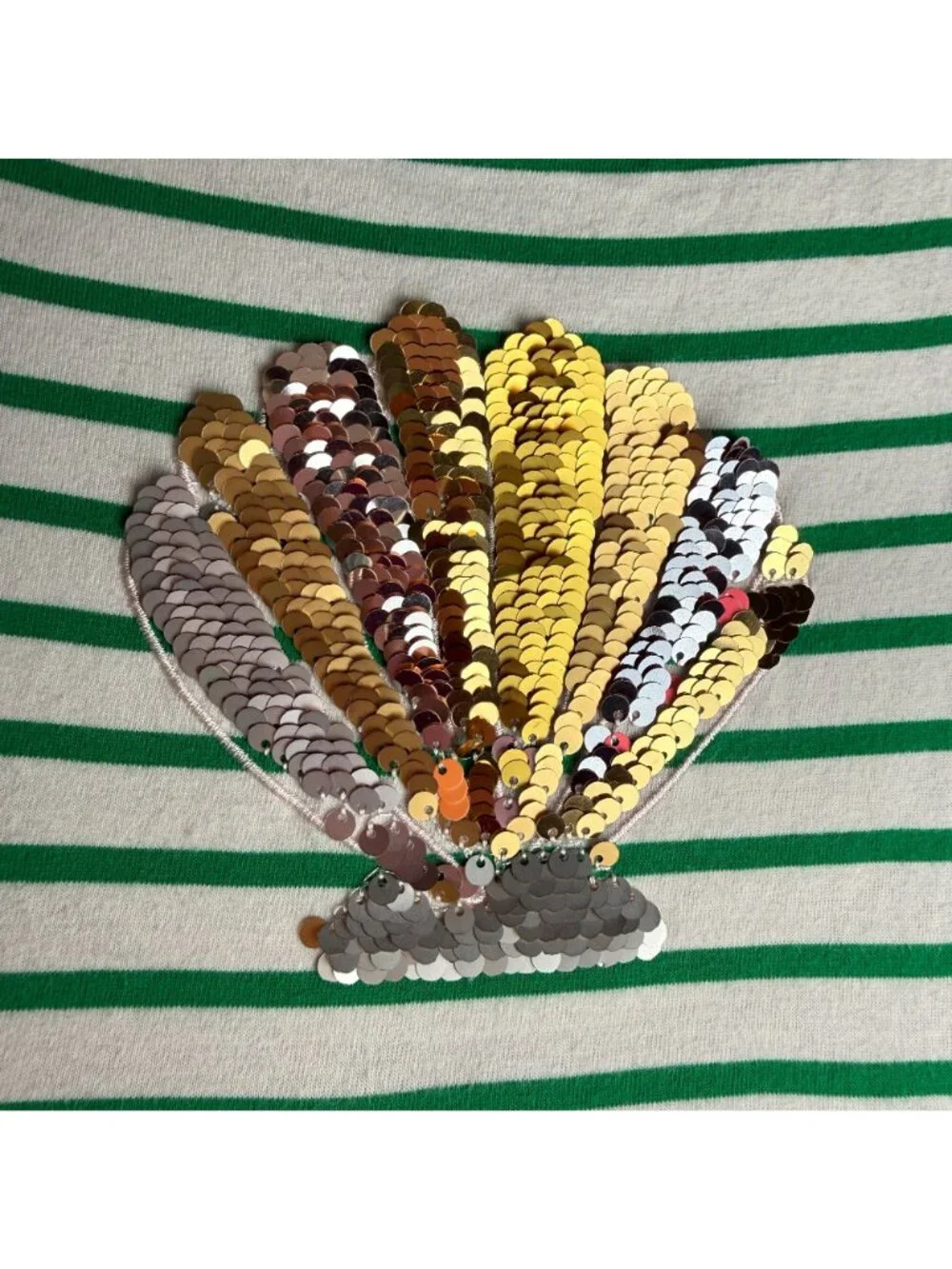 Mini Boden Girls Sequin Seashell Dress 3-4Y Cotton Pockets Beach Vacation